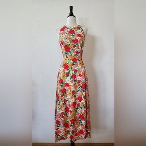 Floral Halter Maxi Dress - Red & Multicolor